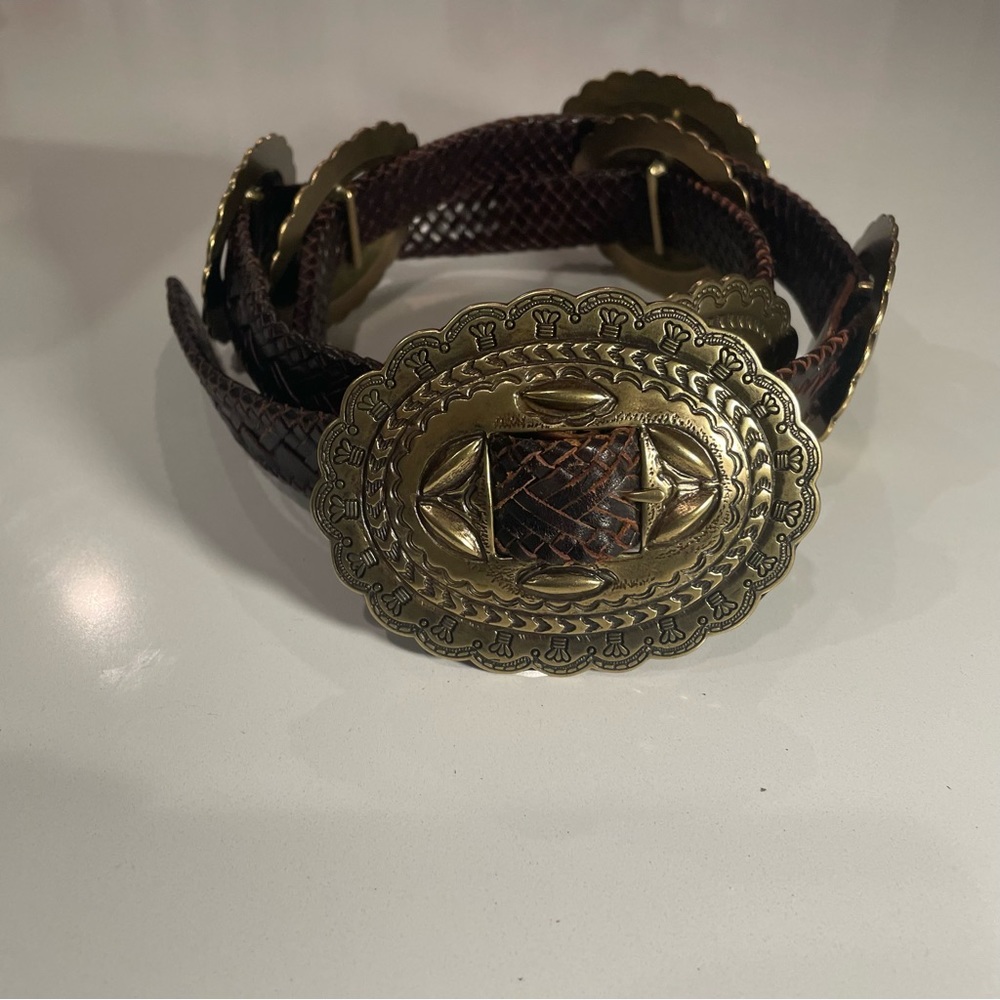 VINTAGE Ralph Lauren Collection Conchos Leather And Brass Belt Size Medium/Large